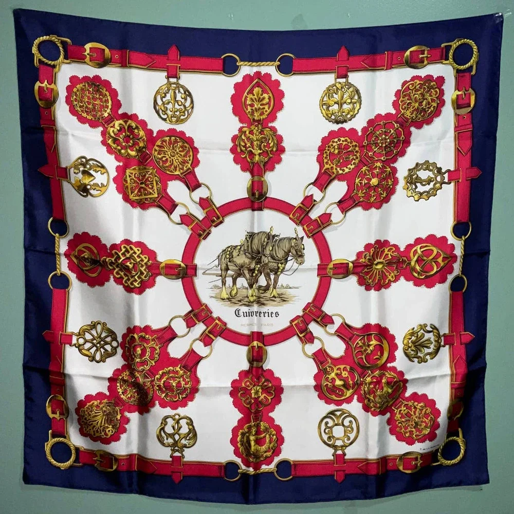 Hermes Scarf CARRE 90 "Cuiveeries" Carriage / Blue/ Red / Silk 100% NWT/BOX - Picture 15 of 16